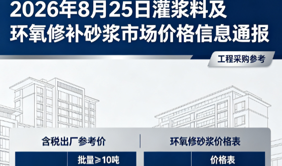 噶尔2026年8月25日灌浆料及环氧修补砂浆市场价格信息通报